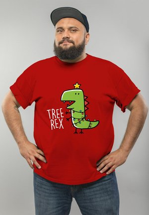 TREE REX WEIHNACHTEN SPRUCH LUSTIG DINO DINOSAURIER - Print T-shirt - rot