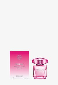 Parfum Versace Bright Crystal Absolu 30 ml, avec un flacon en verre rose facetté et une boîte assortie, présentant un design dégradé rose et un logo embossé.