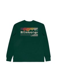 Zielona koszula z długim rękawem z wielokolorową grafiką gór oraz napisem "Billabong Adventure Division" na plecach. Materiał bawełniany.