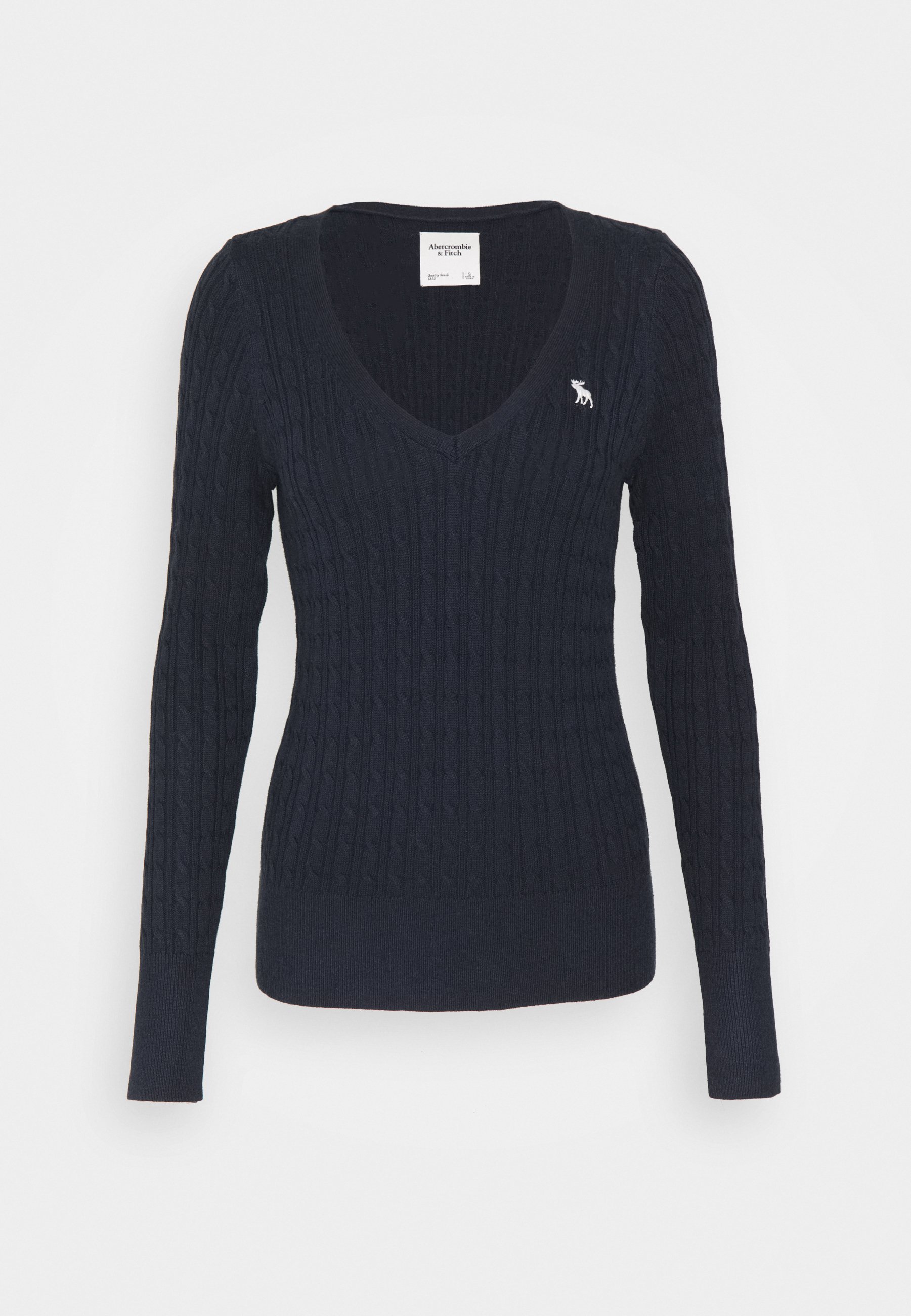 Abercrombie & Fitch ICON CABLE VNECK Trui navy Hollister Co. CABLE ICON VNECK Trui navyBlauw Zalando.nl