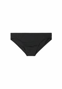 Schwarze Bikinihose aus glattem Schwimmmaterial mit niedrigem Schnitt und elastischem Bund, minimalistischem Design und ohne sichtbare Muster.