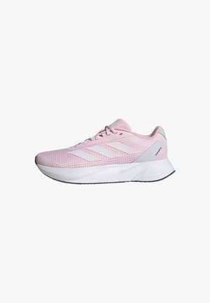 Light pink athletic shoe with mesh upper, white accents, three stripes on the side, and a textured sole for traction and support.