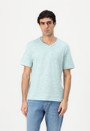 TOM TAILOR INJECTED V NECK - Basic T-shirt - bottle green/white