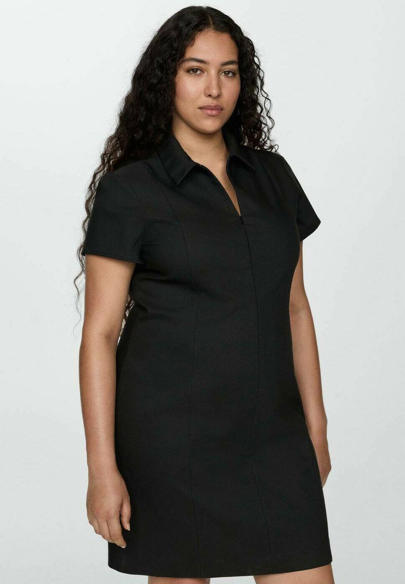 mango black shirt dress Mango + Faux-leather Shirt Dress