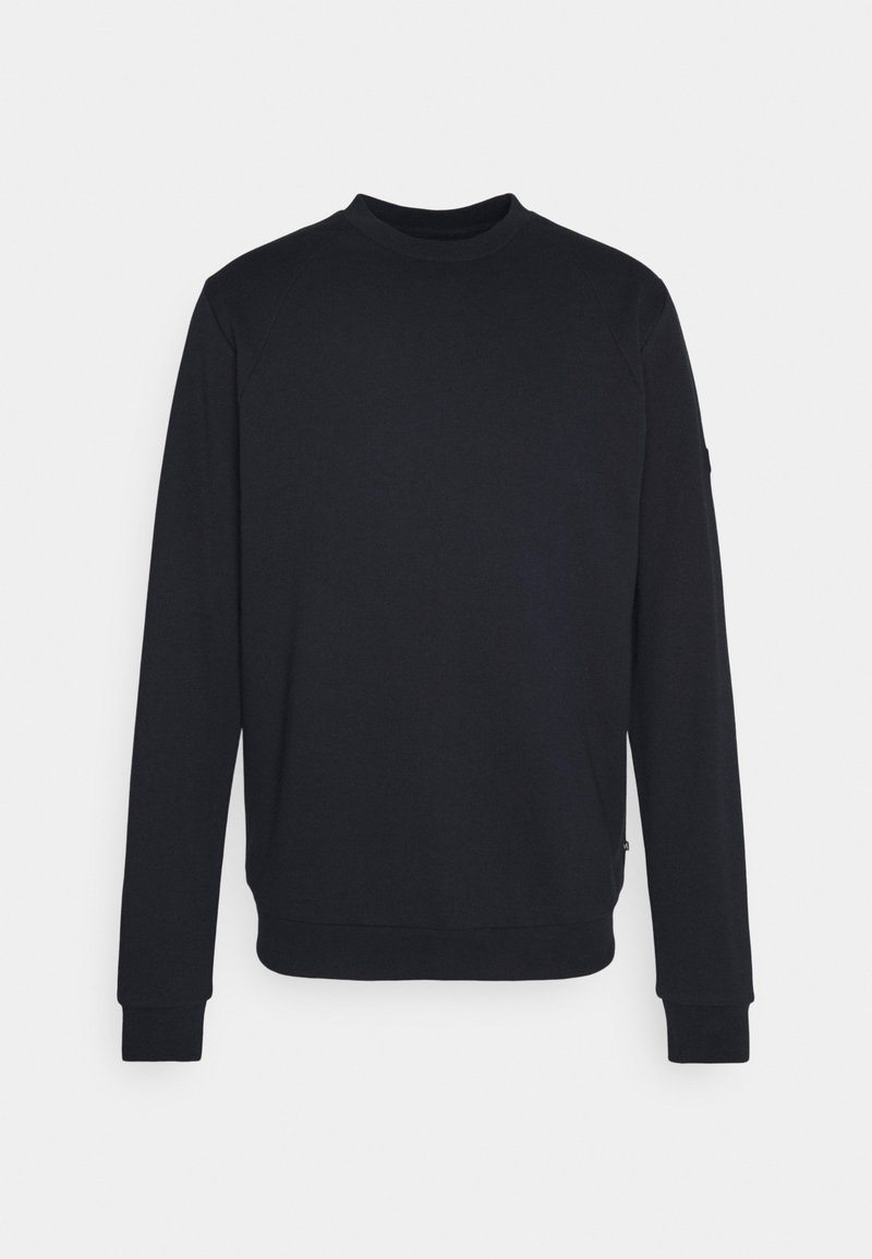 Sweat-shirt noir uni à manches longues avec col rond, poignets et ourlet côtelés, présenté sur un fond neutre.