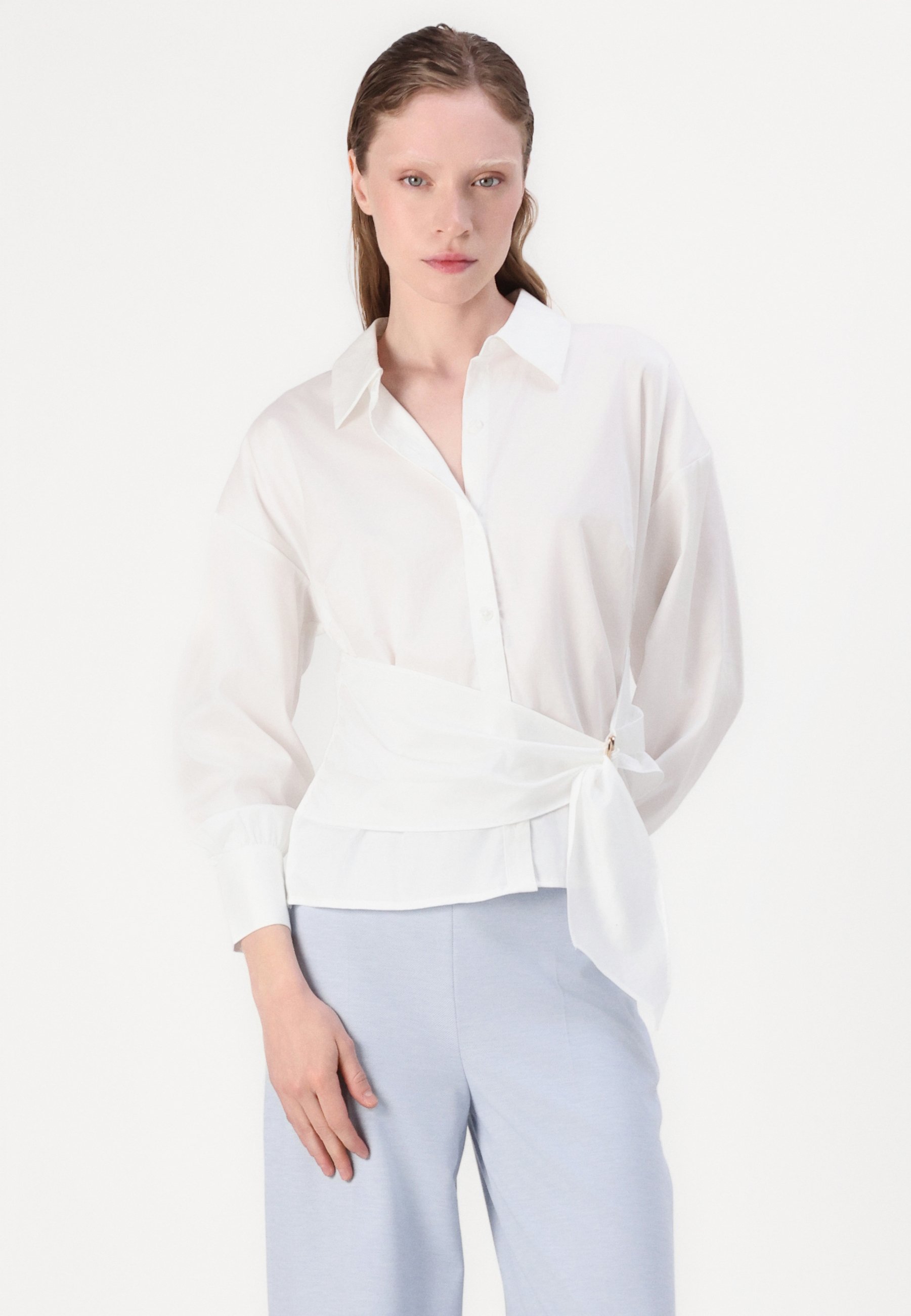 売れ筋商品|||ゲス シャツ レディース トップス MIMI WRAP - Button-down blouse - pure white bc3abccd6eb147b2899c1b7bb08d94