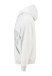 Grijze hoodie met een grote marineblauwe "YORK"-opdruk aan de voorkant. Voorzien van een capuchon met trekkoord en geribbelde manchetten en zoom. Zachte stof, comfortabele pasvorm.