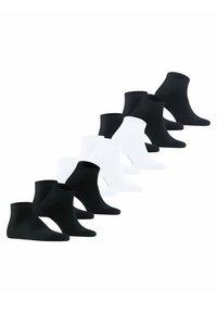 Czarno-białe skarpetki do kostek, mieszanka bawełny, tekstura ribbed, krótki fason, z logo marki w kontrastowych kolorach, 5 par w każdym kolorze.