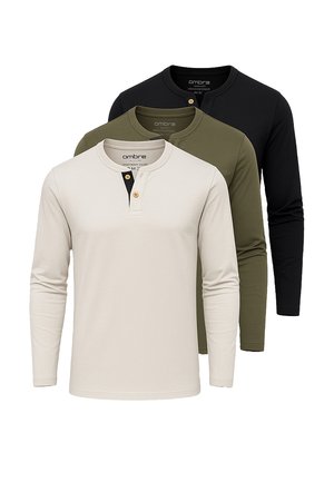 SET OF 3 - Camiseta de manga larga - black olive light grey