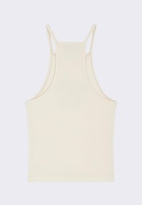 Débardeur côtelé en blanc cassé, doté de fines bretelles et d'un design ajusté. Texture lisse avec une silhouette simple et épurée.