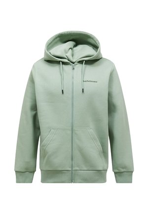 Lichtgroene hoodie met ritssluiting, voorzakken, capuchon met trekkoord, geribbelde manchetten en het "Peak Performance" logo op de linkerborst.