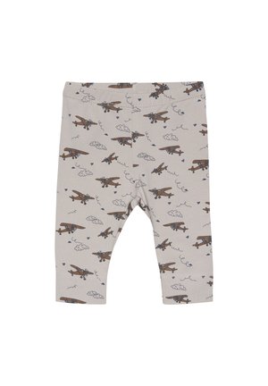 Ljust grå leggings med tryckta bruna flygplan och moln. Har elastiskt midjeband och avsmalnande ben. Mjukt, stretchigt bomullsmaterial.