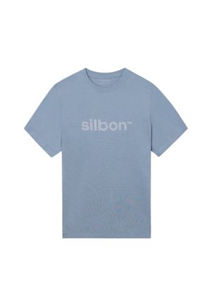 Camiseta de manga corta de color azul claro con cuello redondo, con el texto "silbon™" impreso en el centro delantero.