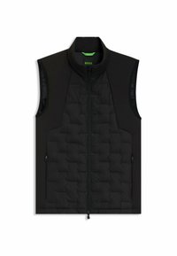 Svart ärmlös väst i quiltat material med hög krage. Har sidofickor med dragkedja och fullständig dragkedja fram.