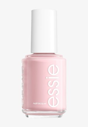 Bouteille de vernis à ongles Essie rose clair avec un bouchon blanc et un grand nom de marque vertical à l'avant.