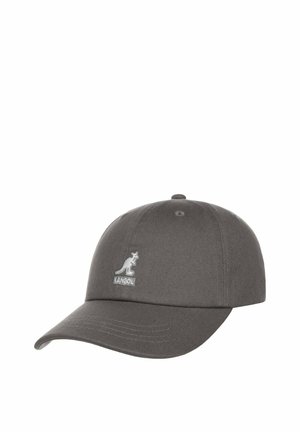 Dark gray baseball cap with curved brim and white embroidered kangaroo logo above the Kangol brand name on the front panel.