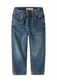 Traperice s elastičnom trakom u struku, plave boje, sa standardnim džepovima i blago izblijedjelom teksturom za ležeran izgled.