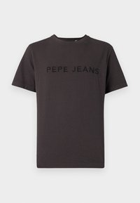 Tumehall puuvillane lühikeste varrukatega t-särk, millel on ümarsääreline kaelus. Esiküljel on musta värviga reljeefiga kiri "PEPE JEANS".