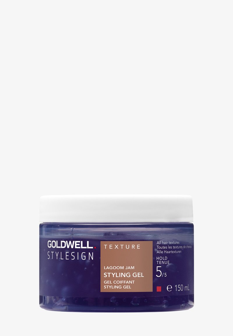 Gel coiffant Goldwell Stylesign Texture Lagoom Jam en pot de 150 ml avec couvercle blanc, fixation forte niveau 5 pour tous types de cheveux.