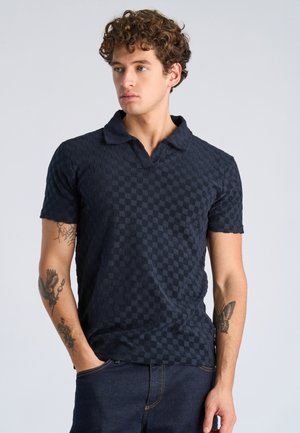 CHECKERED TOWEL V-NECK  - Polo - navy