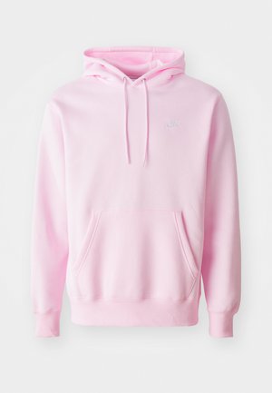 Rosa Kapuzenpullover aus Baumwollmischung, mit Kängurutasche, Zugbändern und einem kleinen weißen Nike-Logo auf der Brust.