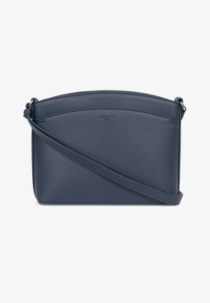 Borsa a tracolla in pelle blu navy con finitura testurizzata, parte superiore arrotondata e tracolla regolabile. Presenta un marchio in rilievo sul davanti.