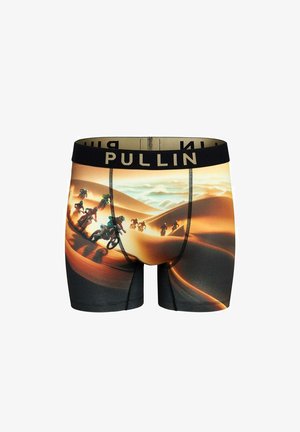 Boxer pour hommes avec une scène de désert mettant en scène des motards de motocross courant sur des dunes de sable sous un ciel nuageux.