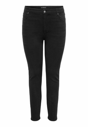Czarne jeansy o dopasowanym kroju, z przodem na guzik i zamek, pięcioma kieszeniami oraz średnim stanem.