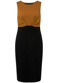 Ulla Popken SLEEVELESS BOAT NECK COLORBLOCK - Pouzdrové šaty - camel