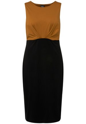 Ulla Popken SLEEVELESS BOAT NECK COLORBLOCK - Pouzdrové šaty - camel