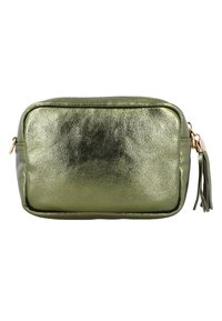 Metalinė žalia kosmetinė, stačiakampio formos, lygaus paviršiaus, su užtrauktuku ir kutu. Kompaktiškas ir lengvas dizainas.