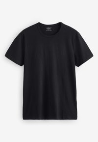 T-shirt nera in cotone con maniche corte e colletto tondo. Texture liscia, design minimal e senza motivi o accenti visibili.