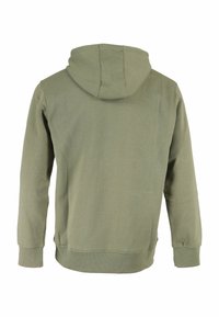 Capuchon sweatshirt in olijfgroene katoenmix, met een ontspannen pasvorm, ribgebreide manchetten en zoom, een soepele textuur en een minimalistisch ontwerp.