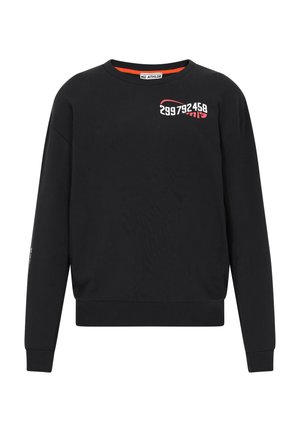 Zwart sweatshirt van katoen, met een ronde hals, lange mouwen en een grafisch ontwerp in rood en wit op de voorkant en de mouw.