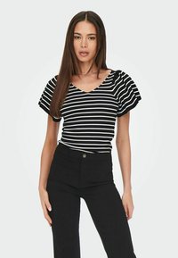 ONLY - ONLLEELO STRIPE BACK V NECK - T-shirts print - black Miniaturebillede 1