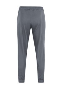 Graue Sporthose mit elastischem Taillenbund, schmal zulaufenden Beinen und Bündchen an den Knöcheln. Glatte Textur, schlichtes Design, keine sichtbaren Muster oder Akzente.