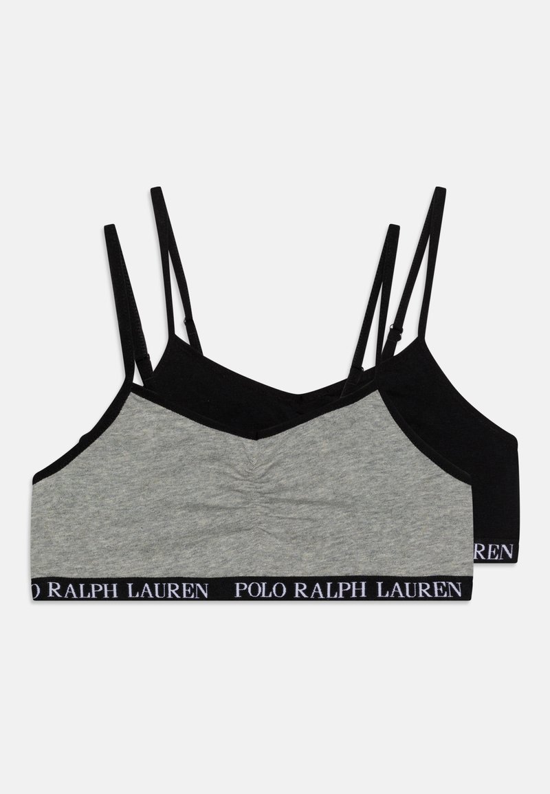 Sivý a čierny bavlnený braletový set s tenkými ramienkami, s prehľadným stredom a elastickým pásom s logom "POLO RALPH LAUREN."