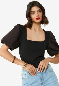 PETITE FIT - SQUARE NECK PUFF SLEEVE  - Blouse - black