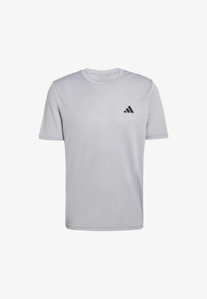 Lichtgrijs sport T-shirt met korte mouwen, ronde hals en klein zwart Adidas-logo op de linkerborst.