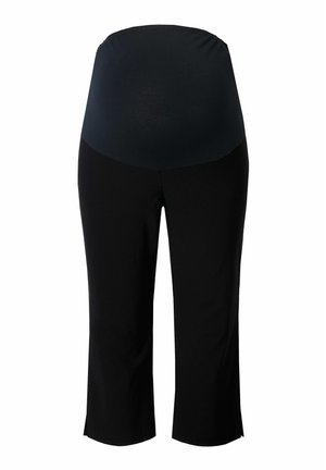Sorte mødre capri bukser med en strækbar, høj talje, designet til komfort og bevægelsesfrihed, med en ensfarvet og glat tekstur.