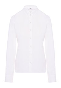 Vit långärmad skjorta med klassisk krage, knappstängning fram och slät tygkvalitet. Enkel design utan mönster.