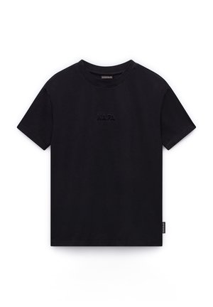 Black cotton t-shirt with a crew neck, short sleeves, and embossed "NAPA" logo on the chest. Features a small side tag.