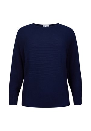 Navyblauwe geribbelde trui met lange mouwen, een ronde hals en een losse pasvorm.