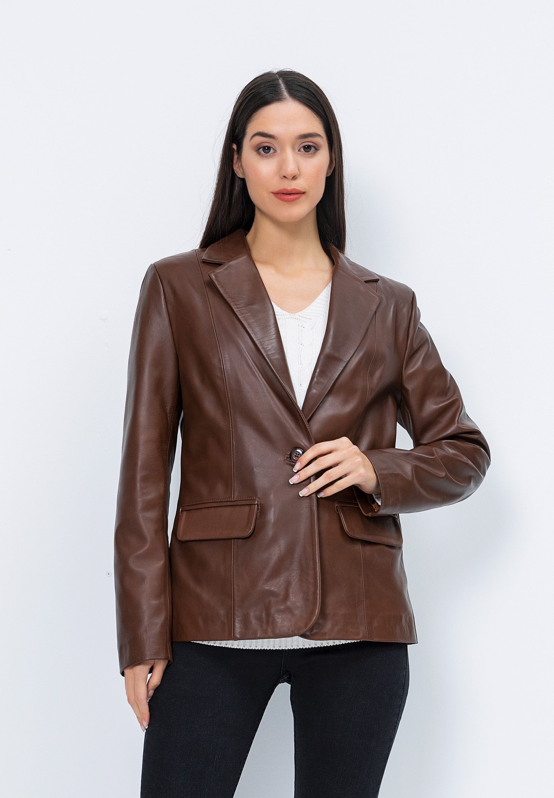 Chaquetas Y Cazadoras Maje | Cazadora de cuero con cuello de piel Marrón  Mujer \u003c Sara Rahman