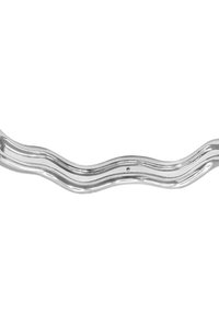Manico in acciaio inossidabile ondulato con una finitura liscia e lucida; superficie riflettente; contorni leggermente irregolari. Ideale per varie applicazioni.