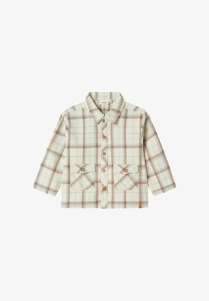 Kared särk beeži ja helesinise värviga, valmistatud tekstuurses kangas. Omab kraega kaelaosa, nupuvajutusega esist, ning kahte rinnataskut nupuga sulgemiseks.