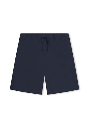 Costumi da bagno blu navy realizzati in tessuto leggero, dotati di cintura elastica con cordoncino e due tasche laterali.