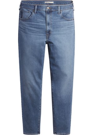 Blauwe denim jeans met een rechte pasvorm, vijf zakken ontwerp, riemlussen en knoop- en ritssluiting in de taille.