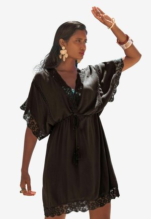REGULAR FIT - TRIM DETAIL BELTED COVER-UP - Beach accessory - black