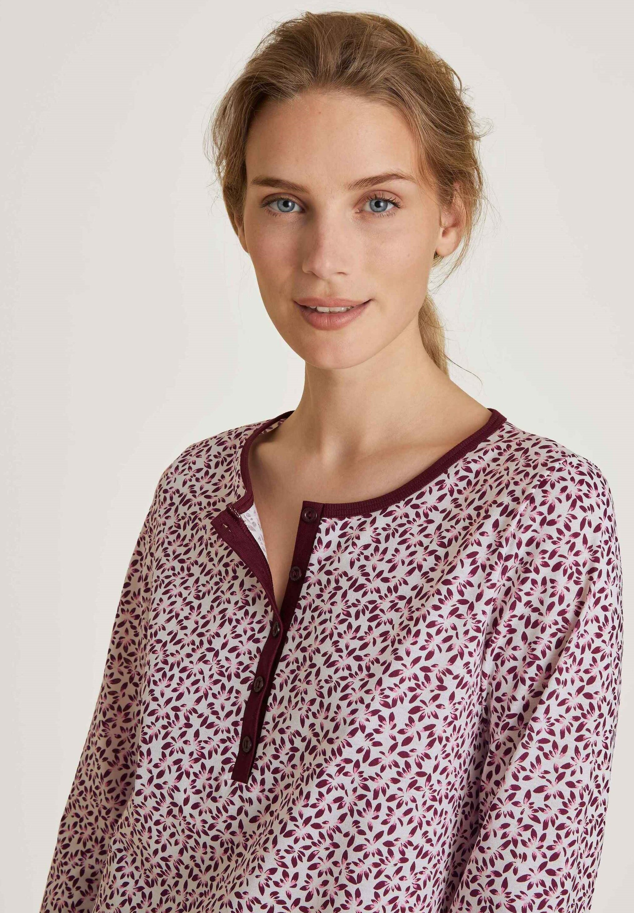 CALIDA Flower Nights Damen Nachthemd Langarm – Weich, Pflegeleicht, Mit Knopfleiste, Länge Ca. 120 Cm